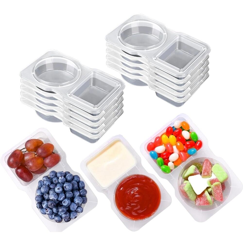 10PCS Double Compartment Condiment With Lids Reusable for Take-out Sauces s13
